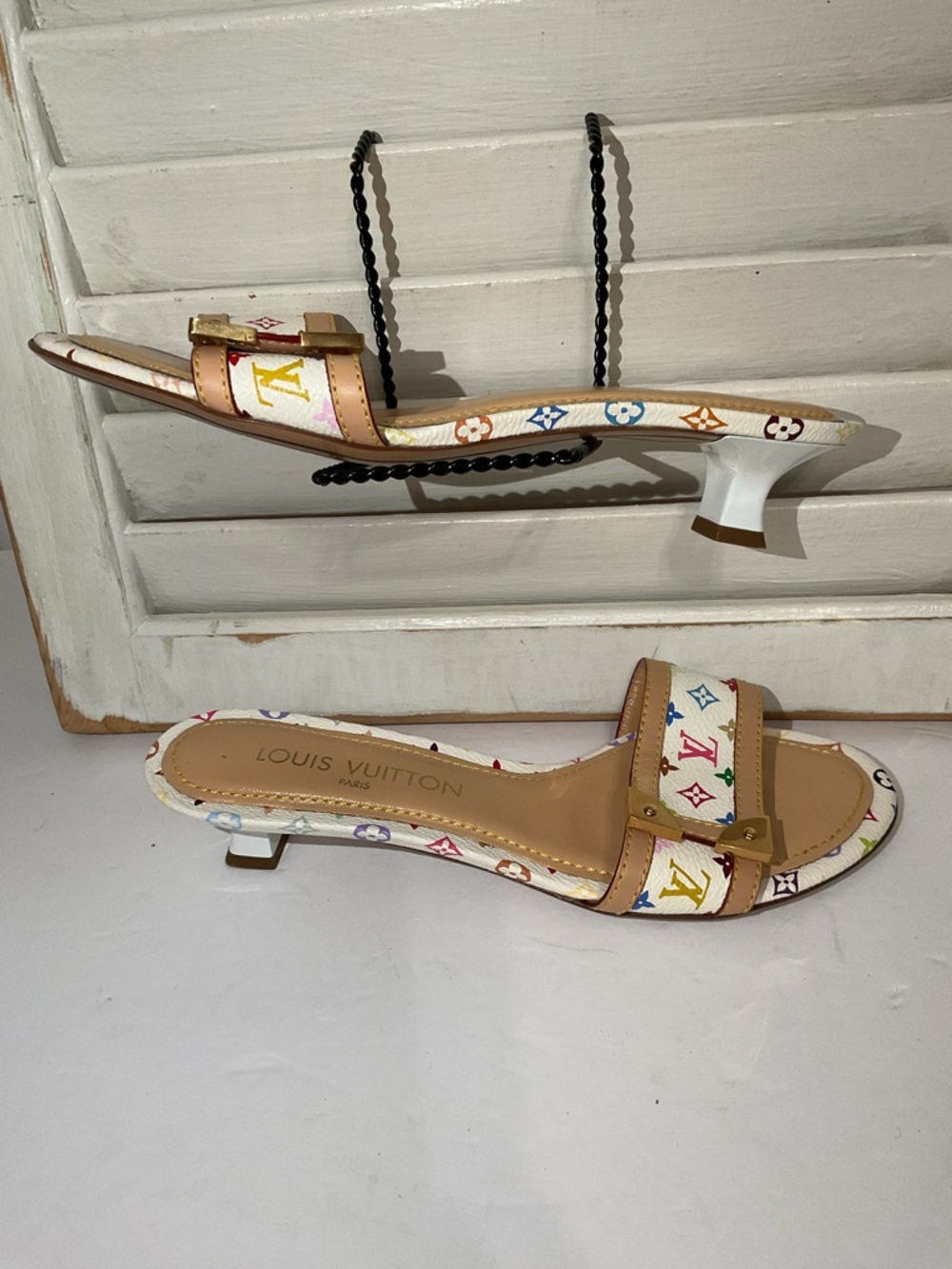 Louis Vuitton Sandals Murakami Kitten Heel Size 36.5 - Picture 10 of 14